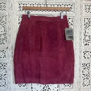 Vtg Deadstock Global Identity Burgundy Red Suede Leather Pencil Skirt Sz Small